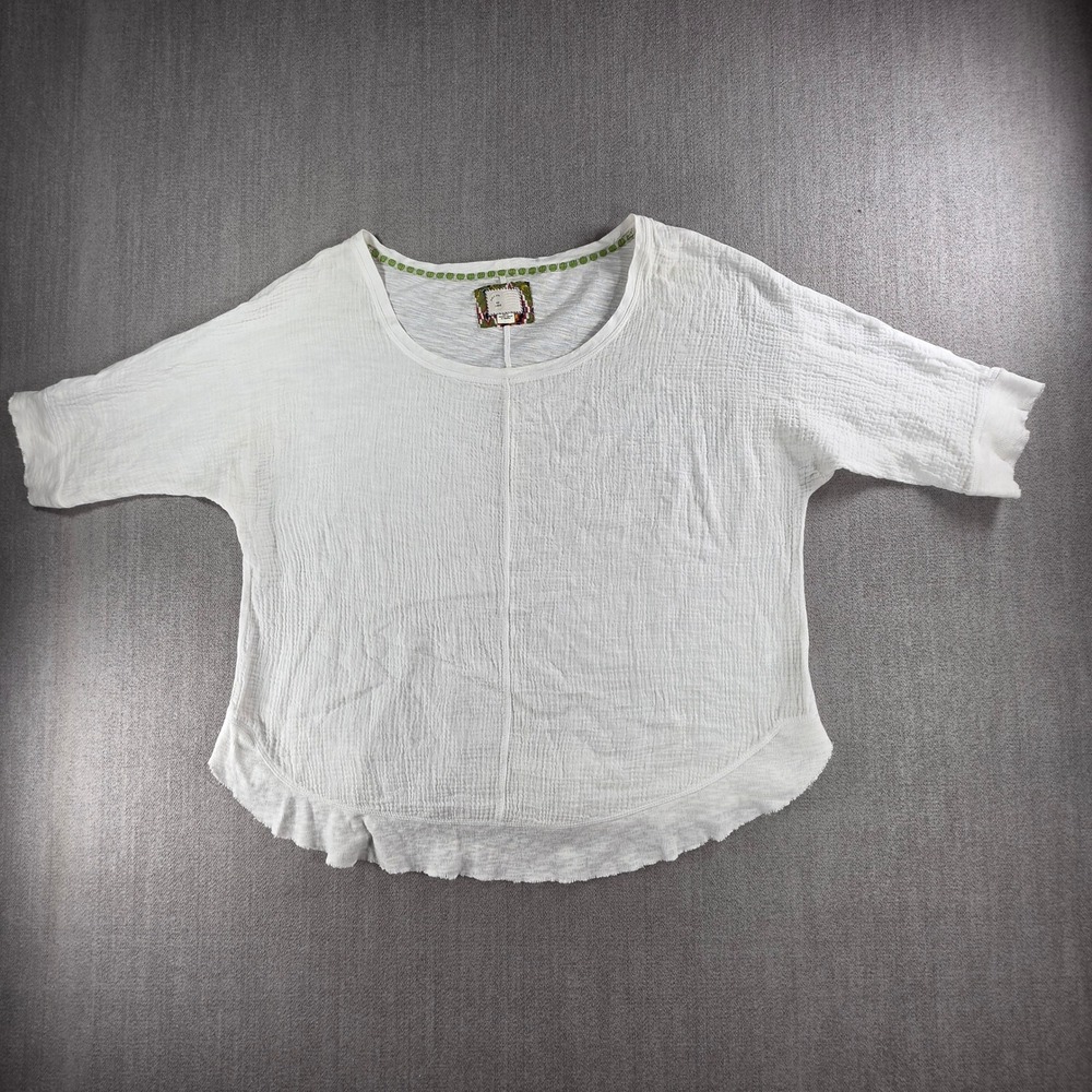 Postmark Anthropologie Top Women Large White Crinkle Gauze Ruffle Hem Cotton